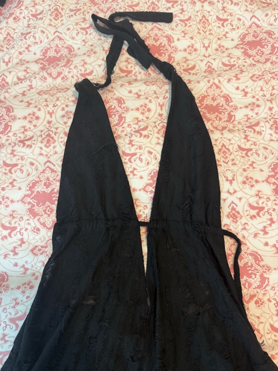 Black Halter Plunge Mini Dress - Picture 3 of 4